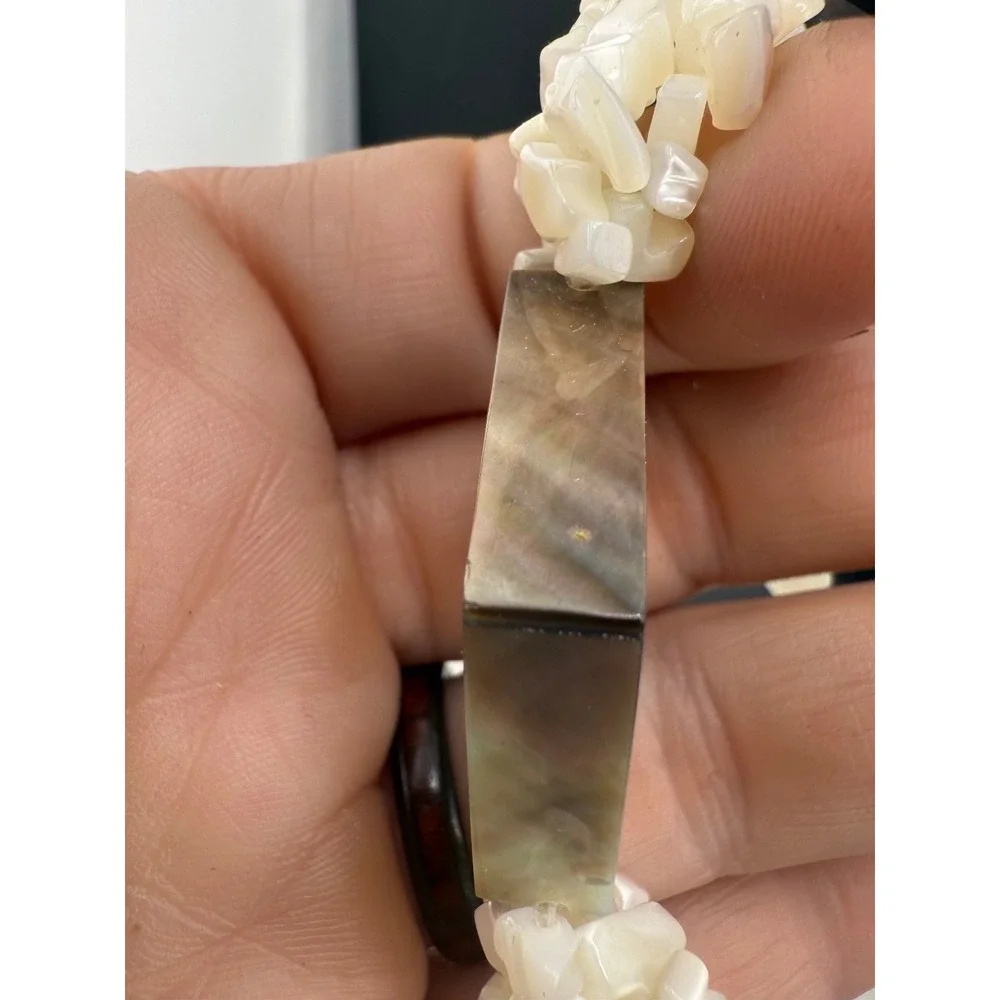 Vintage Shell Bracelet Inlay Mother‎ of Pearl Chunky 9.5